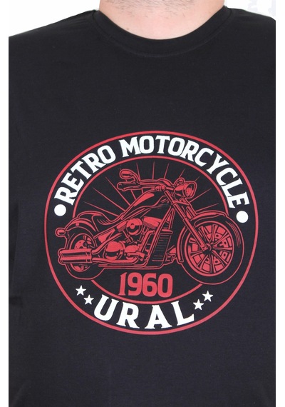 Moc Grande Mocgrande Erkek Büyük Beden Sıfır Yaka Tişört Motorcycle 25171 Sıyah Siyah