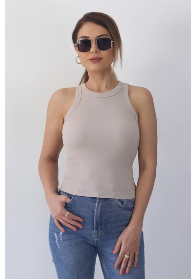 Ritnice Kadın Premium Doku Bej Fitilli Pamuklu Atlet
