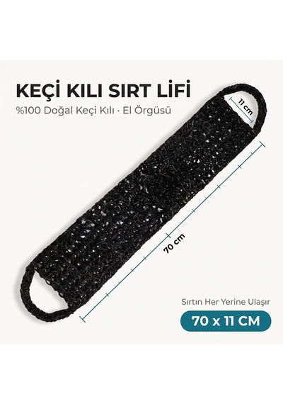 Lexroo Keçi Kılı Sırt Lifi El Örmesi. Siyah 70 Cm 11 Cm