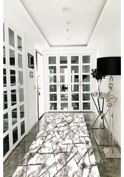 Krem Kahve Kaymaz Tabanlı Kesme Yolluk Koridor Mutfak Salon Halısı