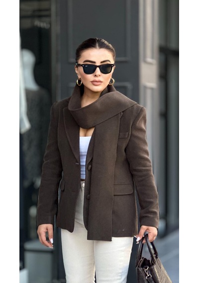 Marka Model Acı Kahve Şal Detaylı Blazer Ceket Acı Kahve Acı Kahverengi