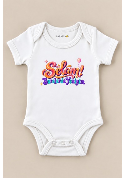 Babylimon Selam Buralarda Yeniyim Beyaz Kısa Kollu Çıtçıtlı Bebek Zıbını Beyaz - 930083798 Beyaz