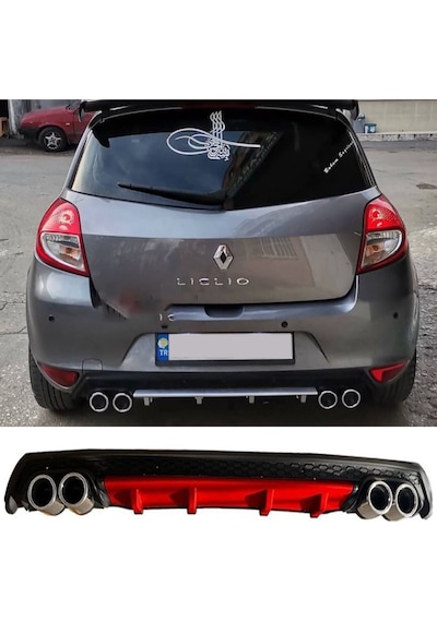 Renault Clio 3 Hb Kırmızı Difüzör Çiftli Yuvarlak Egzoz Görünümlü D Tip Difizör