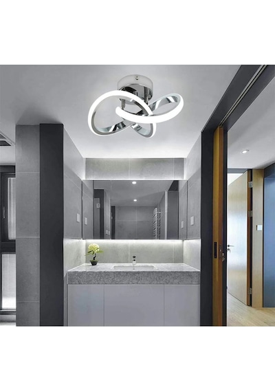 Modern Plafonyer Salon Mutfak Oturma Odası Avize Boomerang Led Avize Krom Beyaz Işık Ledli Avize Krom