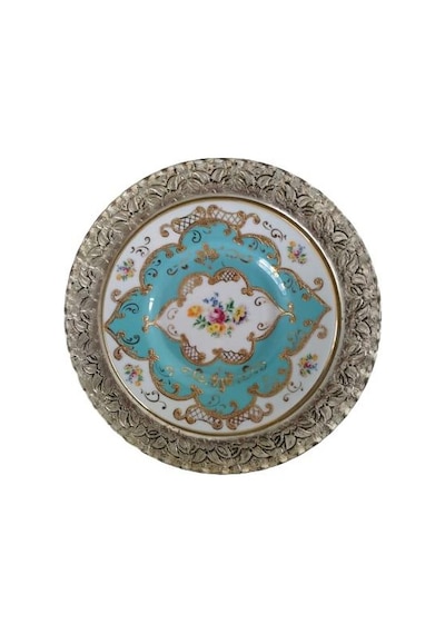 Kütahya Porselen El Dekoru 17 Cm Turkuaz Çiçek Desenli Duvar Tabağı Dekor No 3860