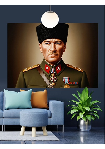 Mustafa Kemal Paşa Portresi Dekoratif Kanvas - Mdf Ahşap Tablo