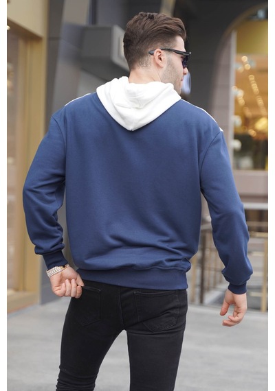 Madmext Lacivert Kapüşonlu Desenli Sweatshirt 6022 Lacivert