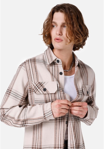 Colin's Colins Comfort Fit Shirt Neck Ekoseli Erkek Bej Uzun Kol Gömlek Cl1066796 Q1.v1 Beı Bej