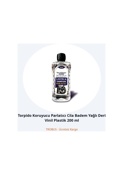 Trobus Torpido Koruyucu Parlatıcı Cila Badem Yağlı Deri Vinil Plastik 200 Ml