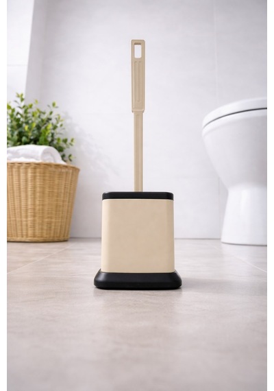 Tuvalet Fırçası Standlı, Modern Banyo Wc Temizleme Fırçası Kare Bej S-220 Bej