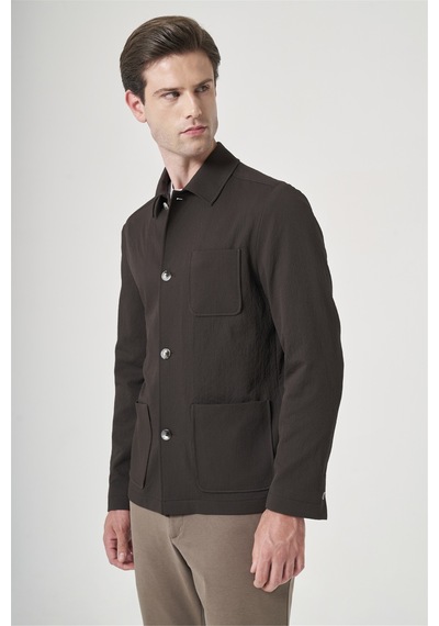 İmza Kahverengi Berberi Yaka Çizgili Desen Gofreli Slim Fit Casual Mont 1007260153