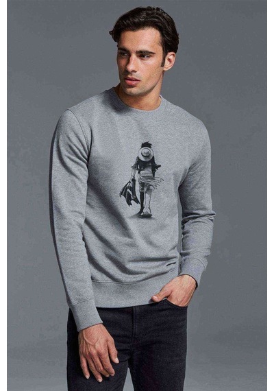 Anime One Piece Baskılı Gri Erkek Örme Sweatshirt (528473548)