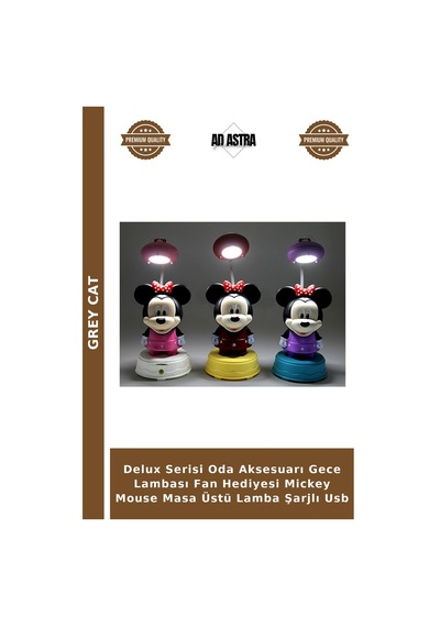 Delux Serisi Oda Aksesuarı Gece Lambası Fan Hediyesi Mickey Mouse Masa Üstü Lamba Şarjlı Usb Çok Renkli