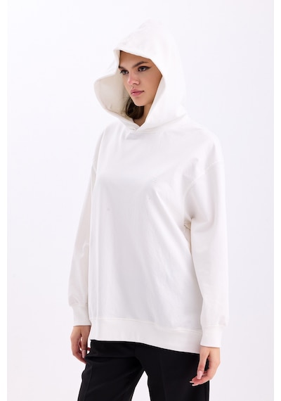 Pastelastore Pamuklu Kapüşonlu 2 İplik Baharlık Oversize Sweatshirt Ekru
