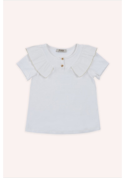 Panço Kız Çocuk Gold Detaylı T-shirt Ekru