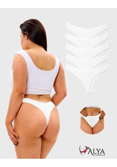 Alya Underwear Kadın Külot Pamuklu String - 5 Adet Siyah Tanga S, M, L, Xl Beyaz