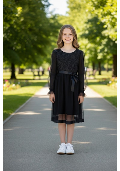 Esila Kids Kız Çocuk Siyah Elbise Şık Özel Gün Elbisesi