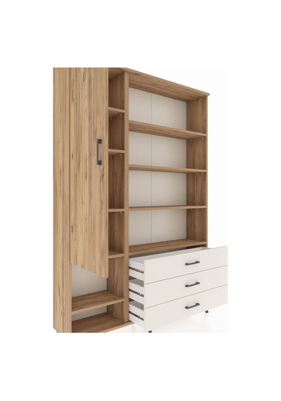 Arges Dolap 9 Raflı 3 Çekmeceli Tek Kapaklı 132x30x195 Çam-ç... Çam