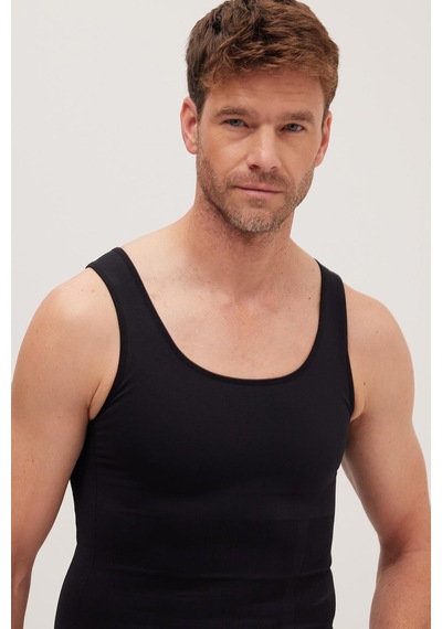 Tudors Erkek Süper Slim Fit Extra Dar Kesim Lastikli Siyah Atlet Korse-41685 Siyah