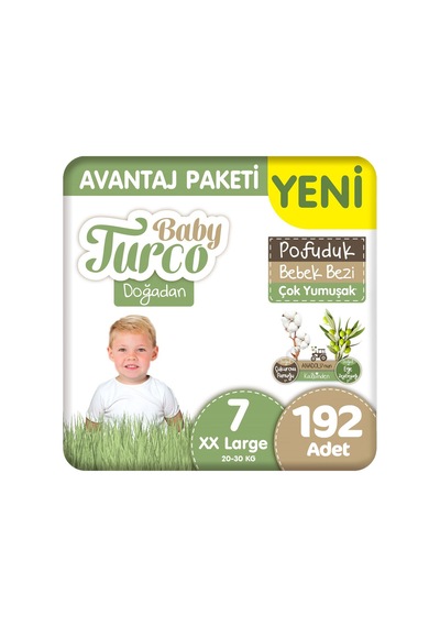 Baby Turco Doğadan 7 Beden Bebek Bezi Avantaj Paketi Pofuduk 48x4 192 Adet 7 Numara