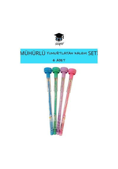 Mühürlü Yumurtlayan Kalem Seti 4 Adet Çok Renkli