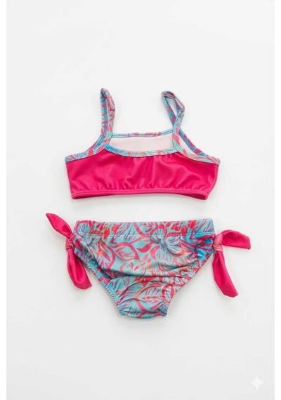 Beniizle Yaprak Desenli Kız Çocuk Bikini Takımı Nar Çiçeği