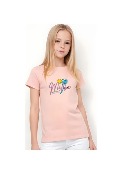 Fyk Kids Kız Çocuk Basic Malibu Baskılı T-shirt Somon