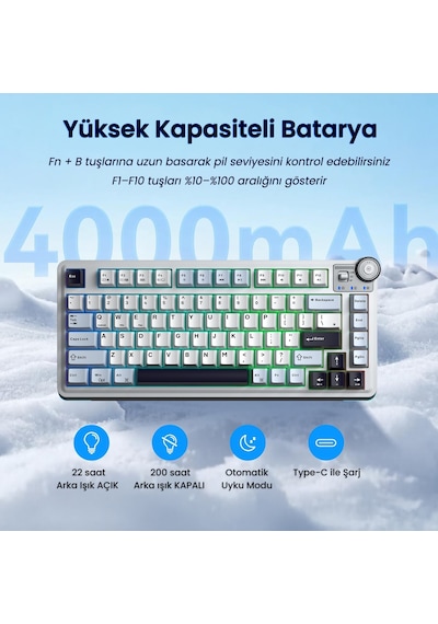 Aula Au75 3 Modlu Rgb Hot Swap Mekanik Tkl Star Vector Switch Kablosuz Makrolu Klavye Lacivert