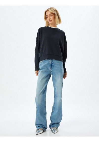 Koton Basic Sweatshirt Bisiklet Yaka Uzun Kollu Modal Karışımlı Siyah 5wak10036ek Siyah