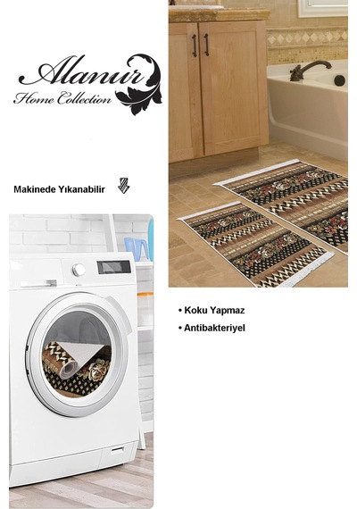 Dekoreko Kaymaz Taban Djt 2 Li Banyo Paspas Takımı Trend Saçaklı Modern Mu127 Kahve