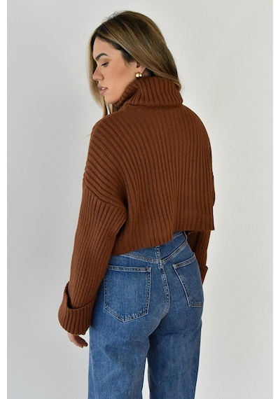 Madmext Mad Girls Kahverengi Boğazlı Kazak Mg1402 Kahverengi