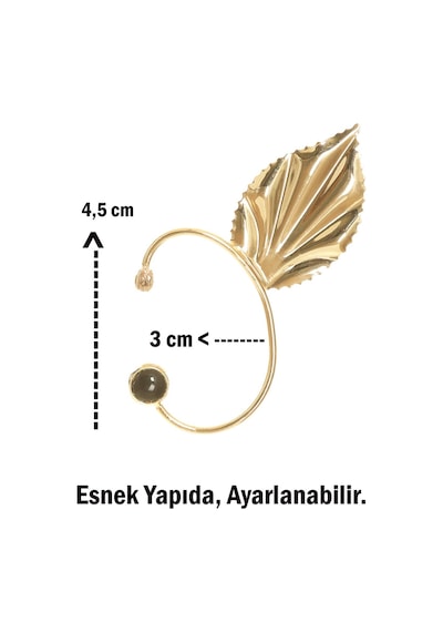 Kadın Altın Renk Lak Kaplama Taşlı Yaprak Stilizesi Sol Kulak Earcuff & Kıkırdak Küpe Çok Renkli