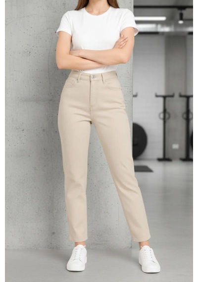 Layal My Beauty Jeannine Kadın Jeans Yüksek Bel Mom Boyfriend Dar Paça Denim Kot Pantolon Krem