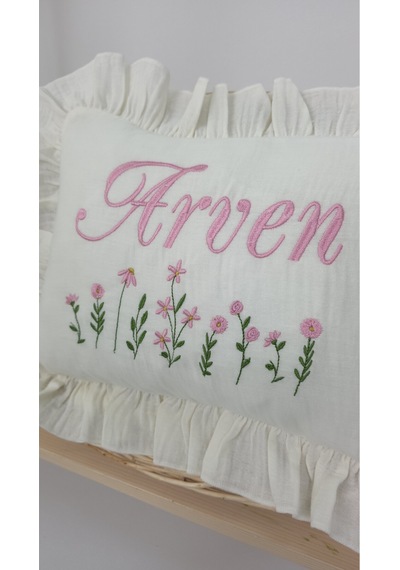 Gros Shop Müslin Yeni Doğan 4katlı Organik %100pamuk Kişiye Özgü Nakışlı Hastane Çıkış Seti Çoklu Papatya Ekru