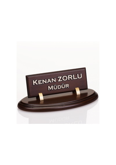 Oval Ahşap Masa İsimliği Kabartma Yazılı Ofis Masa İsimlik