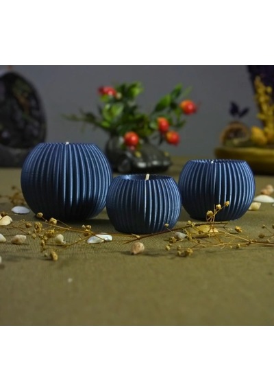 3 Lü Tealight Mumluk Seti Dekoratif Ev & Salon Mumluğu Hediyelik Set Mavi
