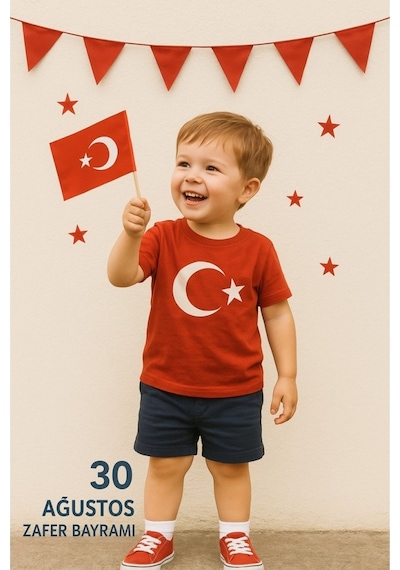 20 Adet Çubuklu Kağıt Ay Yıldız Türk Bayrağı Baskılı Milli Bayrak 20 CM