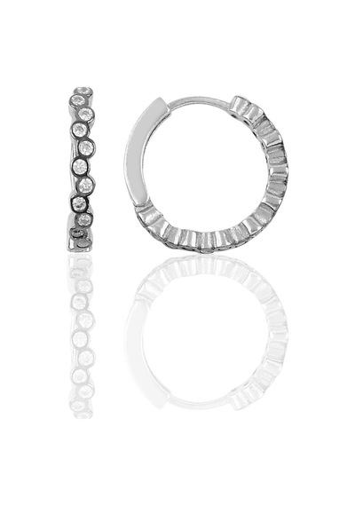 Gümüş Rodyumlu 17 Mm Zirkon Sıra Taşlı Halka Küpe