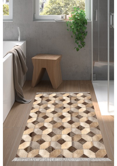 Dekoreko Kaymaz Taban Djt Banyo Halısı Trend Saçaklı Modern 1926 Kahve