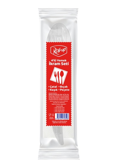 Roll-up Çatal Kaşık Bıçak Peçete 4'lü Set 2 Adet Çok Renkli