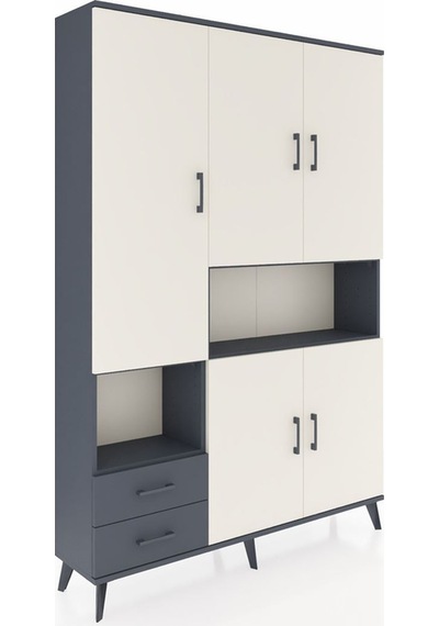 Arges Dolap 10 Raflı 2 Çekmeceli 5 Kapaklı 132x30x195 Antrasit-aytaşı/antrasit Aytası/antrasıt