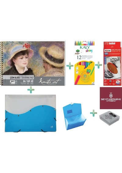 A4 Eskiz Boyama Seti 160 Gr Eskiz Defteri Dereceli Kalem Seti 13 Bölmeli Dosya Silgi Boya Kalemi