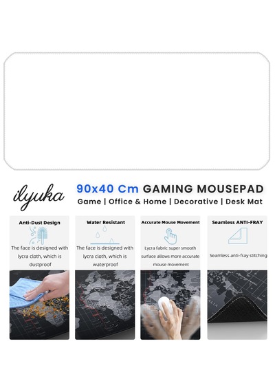 90x40cm Logosuz Beyaz Xxl Büyük Boy İlyuka Gaming Oyuncu Mousepad
