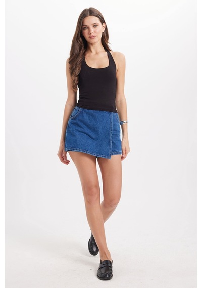 Tudors Kadın Slim Fit Pamuklu Boyundan Geçmeli Sırt Detaylı Likralı Siyah Bluz -50475
