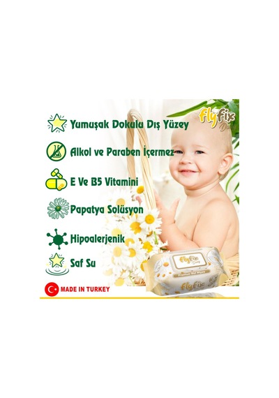 Flyfix Daisy 12 Li 1200 Yaprak Islak Mendil Bebek Havlusu Papatya Kokulu