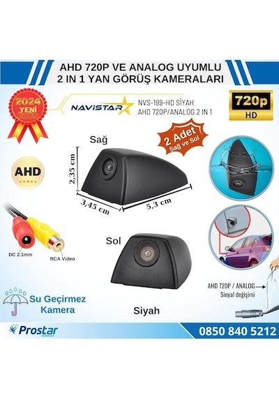 Yan Araç Kamerası Ahd 720p Ve Analog Pal Mini Siyah Özel Tasarım