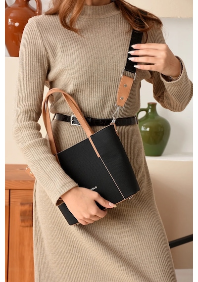 Just Polo Kadın Orijinal Lakos Spor El Ve Omuz Çantası Shoulder Bag Ebat : 20 X 24 Cm Siyah - Camel