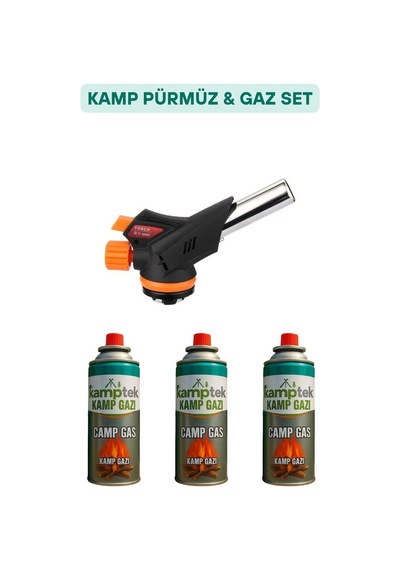 Kamptek Ocak Strong / Steell Gazı Valfli Pürmüz Kartuşu 3 Adet Pürmüz Profesyonel Başlık 1 Adet Gri
