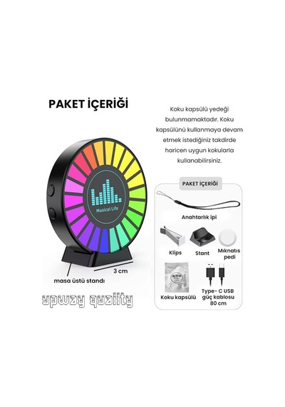 Upway Sese Duyarlı Şarjlı Animasyonlu Ritim Lambası - Çok Renkli Hediyelik Araç Aksesuarı