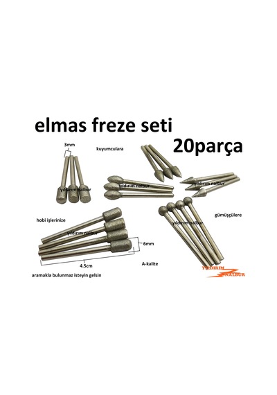 Elmas Freze Seti 20 Parça Elmas Hss Freze Karbür Set Kalıpçı Frez